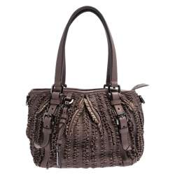 Pre Owned Burberry Old Rose Ruffled Leather Lowry Hobo