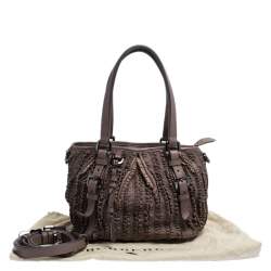 Pre Owned Burberry Old Rose Ruffled Leather Lowry Hobo