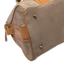Pre Owned Burberry Light Brown Canvas and Leather Duffle Bag