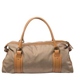 Pre Owned Burberry Light Brown Canvas and Leather Duffle Bag