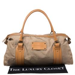 Pre Owned Burberry Light Brown Canvas and Leather Duffle Bag