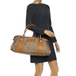 Pre Owned Burberry Light Brown Canvas and Leather Duffle Bag