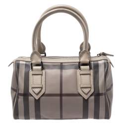 Pre Owned Burberry Grey Smoked Check PVC Small Chester Boston Bag