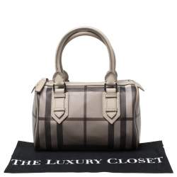 Pre Owned Burberry Grey Smoked Check PVC Small Chester Boston Bag