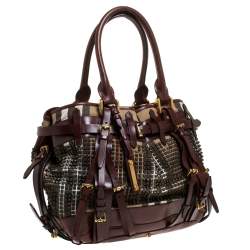 Pre Owned  Burberry Dark Brown Canvas and Leather Large Rowan Studded Tote
