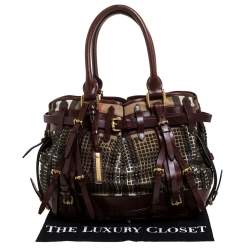 Pre Owned  Burberry Dark Brown Canvas and Leather Large Rowan Studded Tote