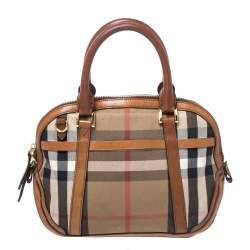 Pre Owned Burberry Beige/Brown House Check Fabric and Leather Orchard Bowler Bag