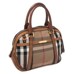 Pre Owned Burberry Beige/Brown House Check Fabric and Leather Orchard Bowler Bag