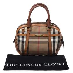 Pre Owned Burberry Beige/Brown House Check Fabric and Leather Orchard Bowler Bag