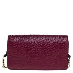 Pre Owned Burberry Burgundy Grained Leather Wallet On Chain