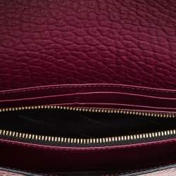 Pre Owned Burberry Burgundy Grained Leather Wallet On Chain