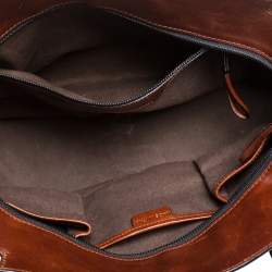 Pre Owned Burberry Brown Leather House Check Bridle Satchel