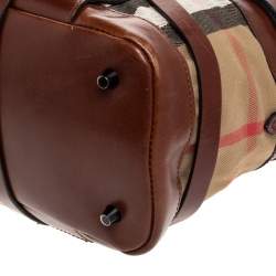 Pre Owned Burberry Brown Leather House Check Bridle Satchel