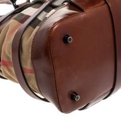 Pre Owned Burberry Brown Leather House Check Bridle Satchel