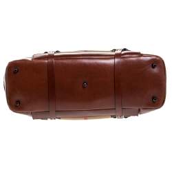 Pre Owned Burberry Brown Leather House Check Bridle Satchel