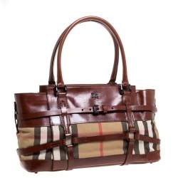 Pre Owned Burberry Brown Leather House Check Bridle Satchel