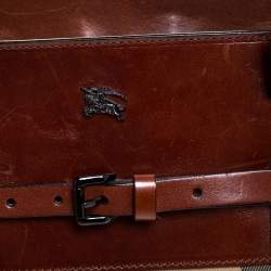 Pre Owned Burberry Brown Leather House Check Bridle Satchel