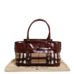 Pre Owned Burberry Brown Leather House Check Bridle Satchel