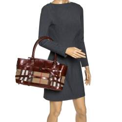 Pre Owned Burberry Brown Leather House Check Bridle Satchel