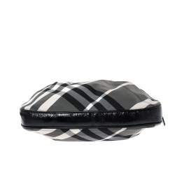 Pre Owned Burberry Grey/Black Beat Check Nylon and Patent Leather Small Brooklyn Hobo