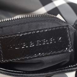 Pre Owned Burberry Grey/Black Beat Check Nylon and Patent Leather Small Brooklyn Hobo