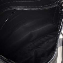Pre Owned Burberry Grey/Black Beat Check Nylon and Patent Leather Small Brooklyn Hobo