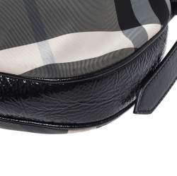 Pre Owned Burberry Grey/Black Beat Check Nylon and Patent Leather Small Brooklyn Hobo