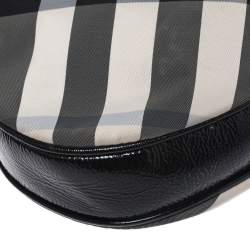 Pre Owned Burberry Grey/Black Beat Check Nylon and Patent Leather Small Brooklyn Hobo