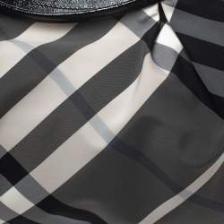 Pre Owned Burberry Grey/Black Beat Check Nylon and Patent Leather Small Brooklyn Hobo