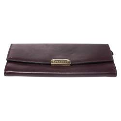 Pre Owned Burberry Burgundy Leather Continental Wallet