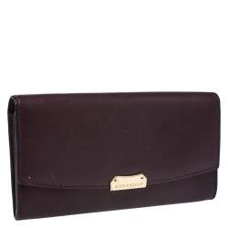 Pre Owned Burberry Burgundy Leather Continental Wallet