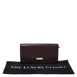 Pre Owned Burberry Burgundy Leather Continental Wallet