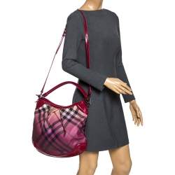 Pre Owned حقيبة بربري كانفاس كاروهات مقوى سوبر نوفا وجلد لامع