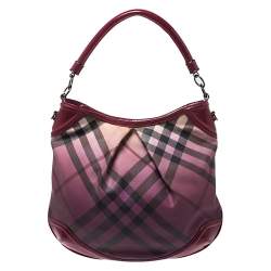 Pre Owned حقيبة بربري كانفاس كاروهات مقوى سوبر نوفا وجلد لامع