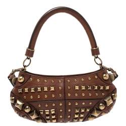 Pre Owned Burberry Brown Studded Leather Prorsum Cadet Sling Bag