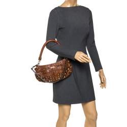 Pre Owned Burberry Brown Studded Leather Prorsum Cadet Sling Bag