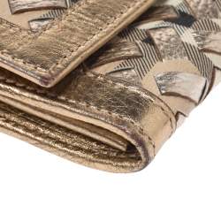 Pre Owned Burberry Beige/Gold Haymarket Check Coated Canvas and Leather Continental Wallet