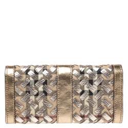 Pre Owned Burberry Beige/Gold Haymarket Check Coated Canvas and Leather Continental Wallet