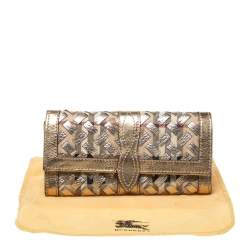 Pre Owned Burberry Beige/Gold Haymarket Check Coated Canvas and Leather Continental Wallet