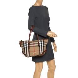 Pre Owned حقيبة يد بربري بريدال ساليسبوري صغيرة جلد و كانفاس مربعات هاوس بيج و بني فاتح