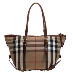 Pre Owned حقيبة يد بربري بريدال ساليسبوري صغيرة جلد و كانفاس مربعات هاوس بيج و بني فاتح