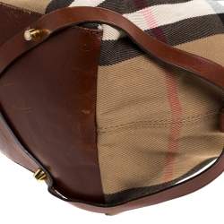 Pre Owned حقيبة يد بربري بريدال ساليسبوري صغيرة جلد و كانفاس مربعات هاوس بيج و بني فاتح
