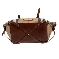 Pre Owned حقيبة يد بربري بريدال ساليسبوري صغيرة جلد و كانفاس مربعات هاوس بيج و بني فاتح