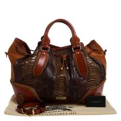 Pre Owned حقيبة كتف بربري أربطة سويدي وجلد وجلد ثعبان بنية