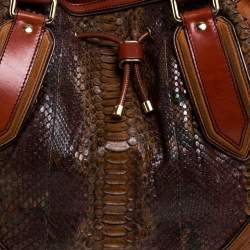 Pre Owned حقيبة كتف بربري أربطة سويدي وجلد وجلد ثعبان بنية