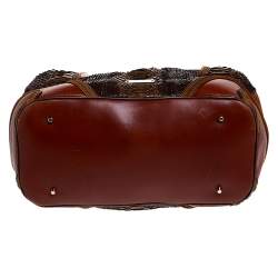 Pre Owned حقيبة كتف بربري أربطة سويدي وجلد وجلد ثعبان بنية