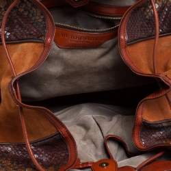 Pre Owned حقيبة كتف بربري أربطة سويدي وجلد وجلد ثعبان بنية