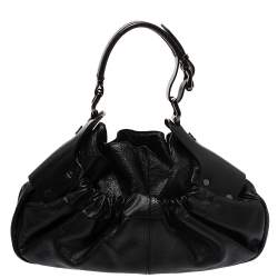 Pre Owned Burberry Black Leather Warrior Drawstring Hobo