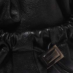 Pre Owned Burberry Black Leather Warrior Drawstring Hobo