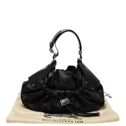 Pre Owned Burberry Black Leather Warrior Drawstring Hobo